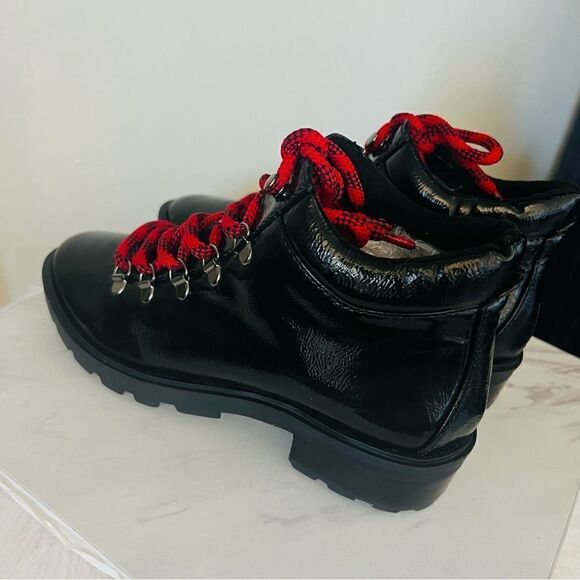SCHUTZ Patent Leather Hiking Boots Booties, Red Laces/Black, Size 6.5, NWOT - Picture 7 of 17
